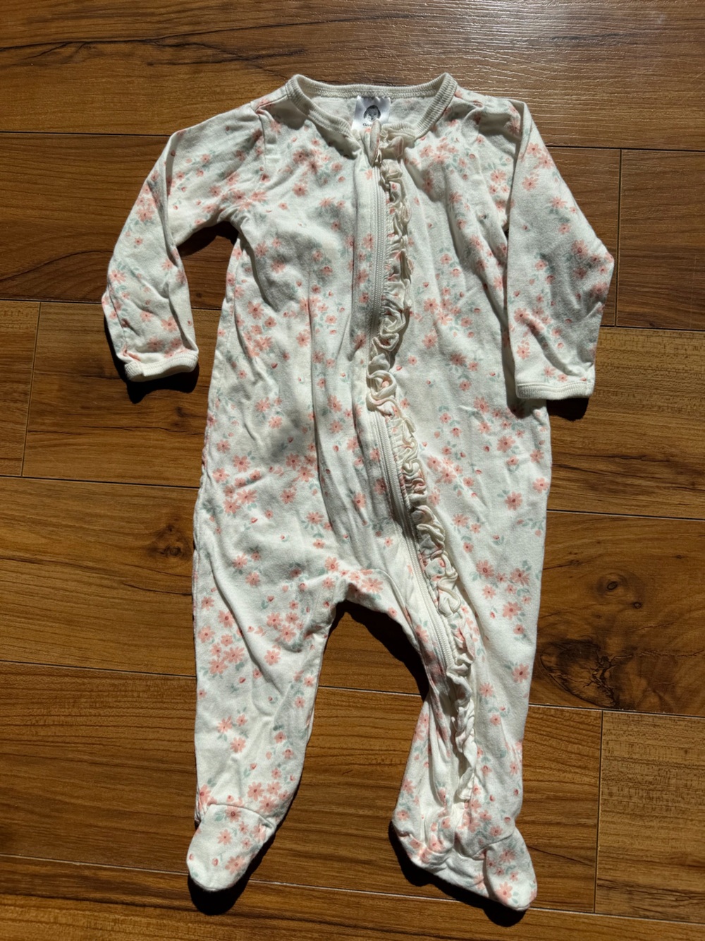 Gerber 3-6 Month Cream One-Piece Footie with Pink Floral Print